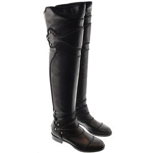 Dolce & Gabbana Black Over-the-Knee Leather Boots with Harness Detailing-36